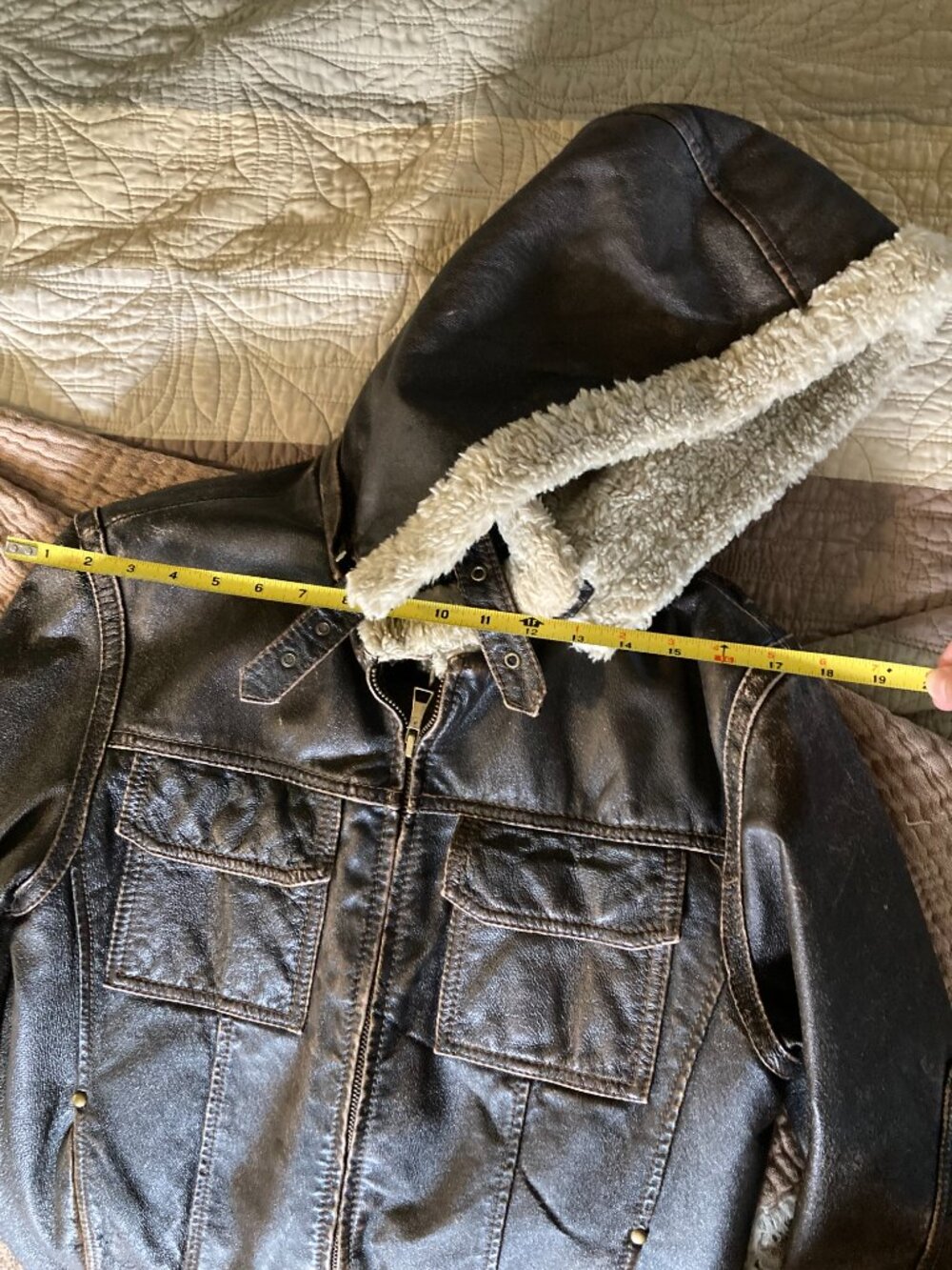 Wilsons Leather Distressed Brown Bomber Jacket w/ Shearling Hood - Size S - Picture 5 of 5